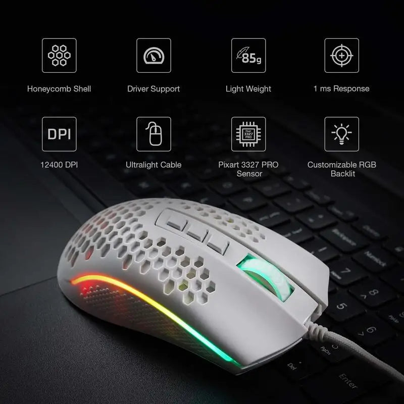 Redragon M808 Storm Lightweight RGB USB Gaming Mouse 12400 DPI