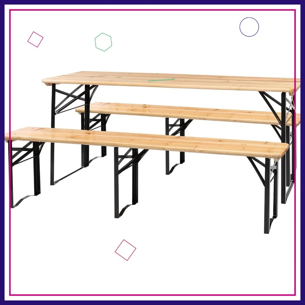 Folding Picnic Table With Benches Weather Resistant Wood Outdoors