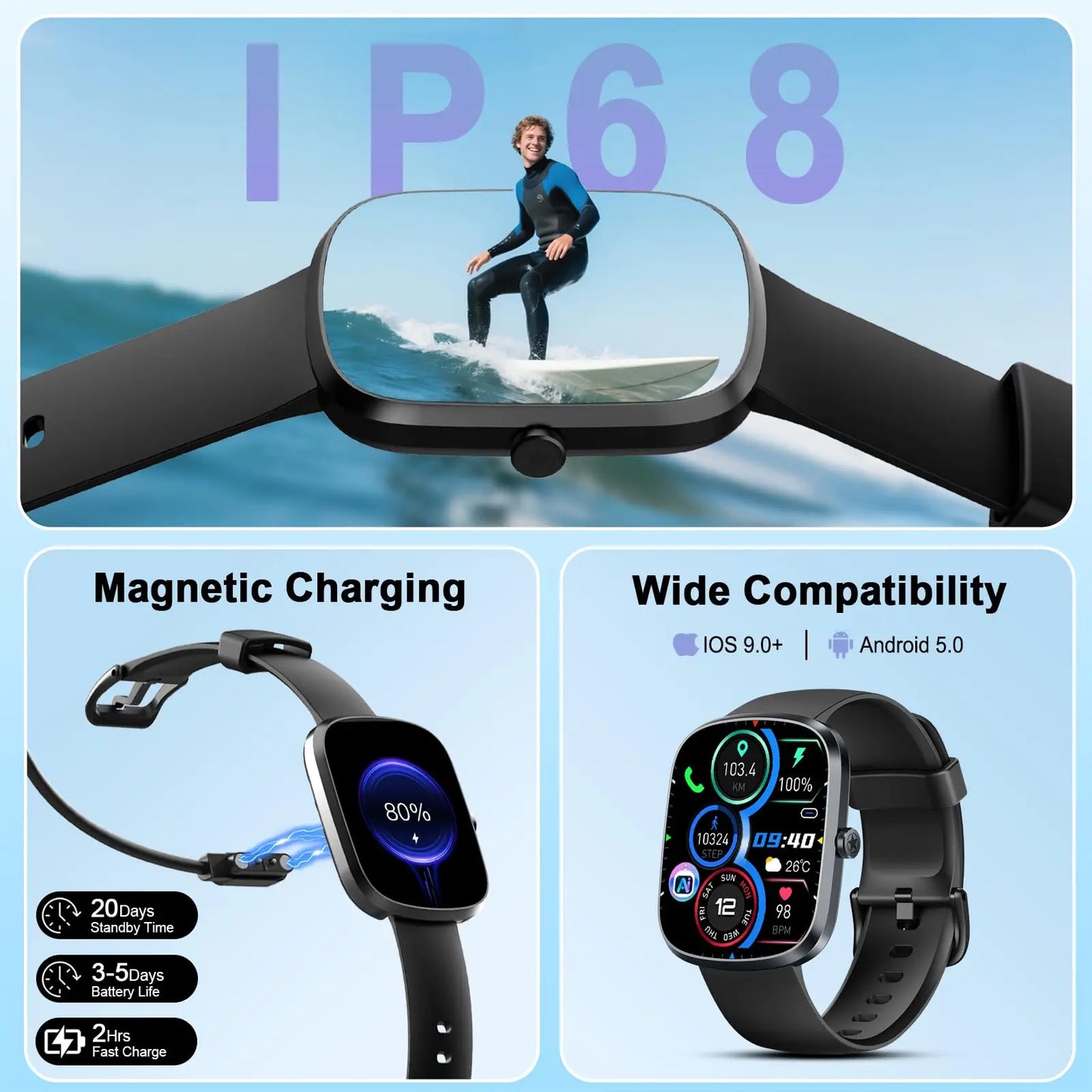 2026 AI Smart Watch Men Women ChatGPT Voice Assistant 1.91" HD Curved Display Bluetooth Call AI Health Analysis Heart Rate SpO2 Sleep 110 Sports 5 Day Battery 20 Day Standby Fitness Tracker.