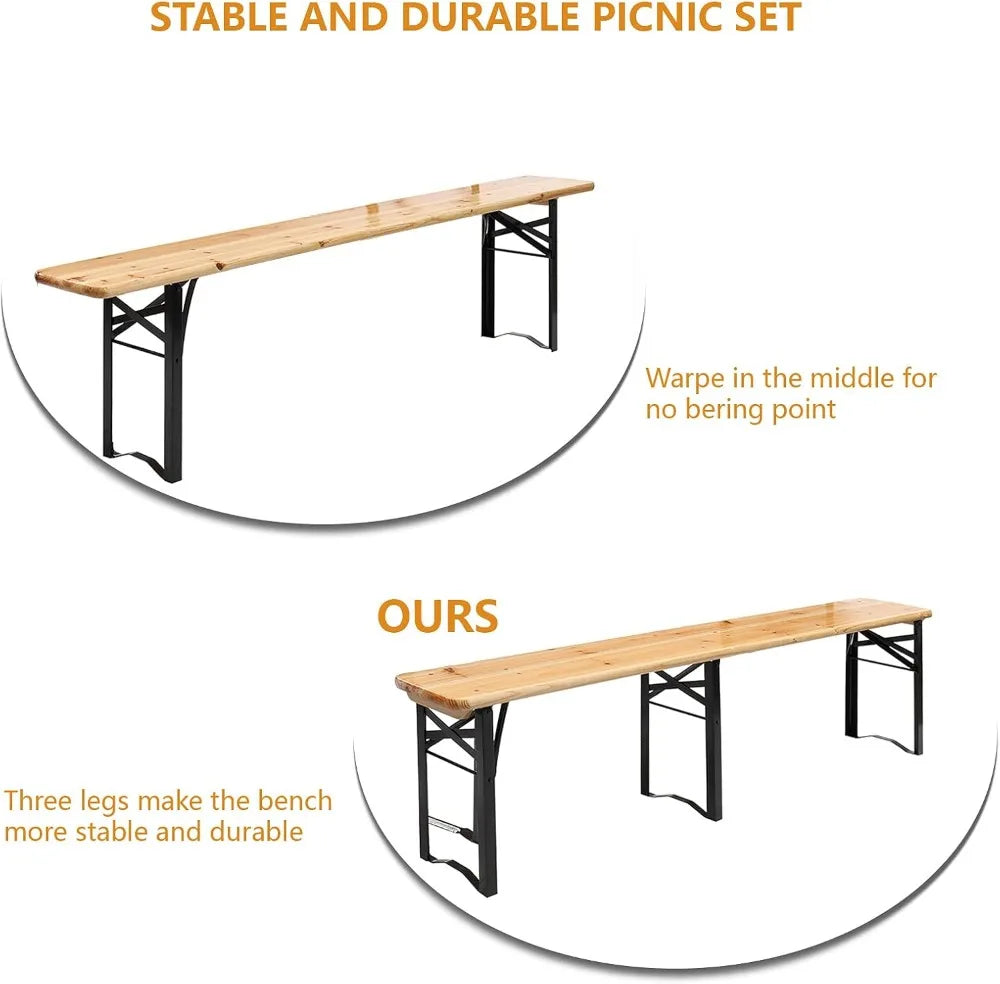 Folding Picnic Table With Benches Weather Resistant Wood Outdoors