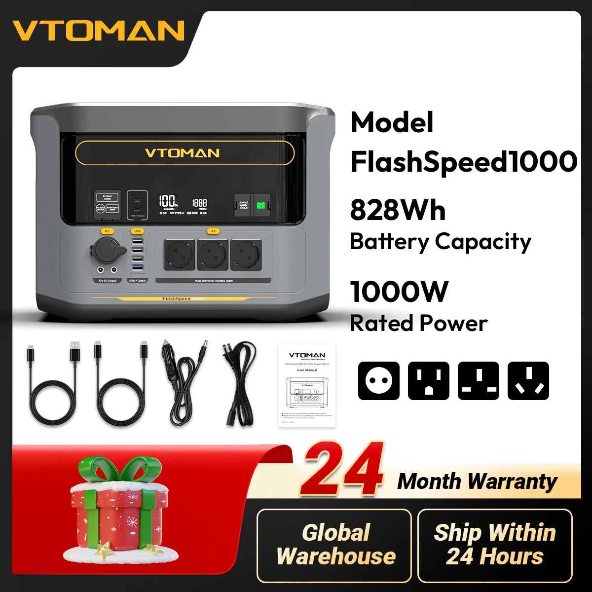 VTOMAN FlashSpeed 1000 Portable Power Station 2000W 828Wh LiFeP04 Battery Emergency Power For Outdoor Camping Tent Travel