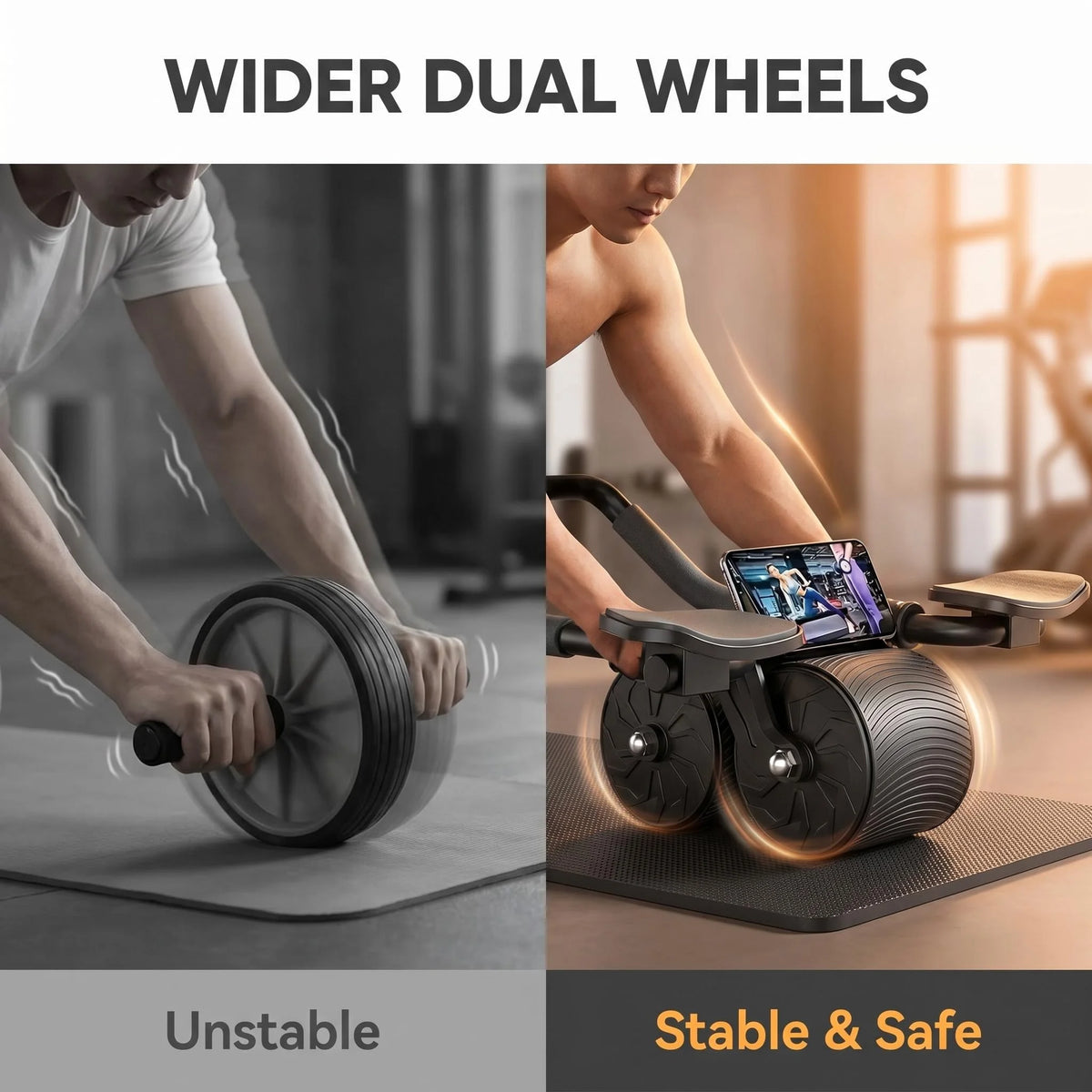 Ab Roller 3-In-1 With Knee Pad And Phone Holder Core Fitness