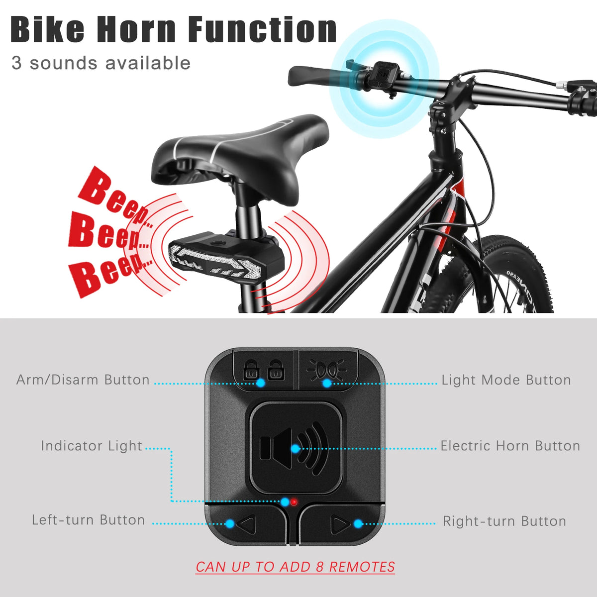 Smart Bike Taillight With Remote Alarm Rechargeable Waterproof Rear Lamp