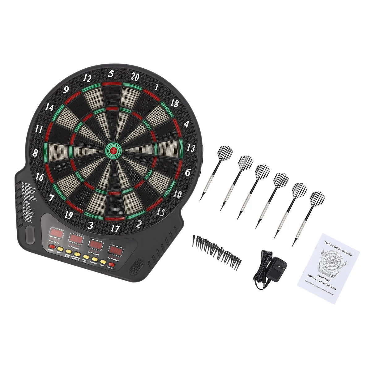 Electronic Soft Tip Dartboard Set, 27 Games, 243 Variants, Includes 6 Darts, Digital Dartboard with Colorful LED