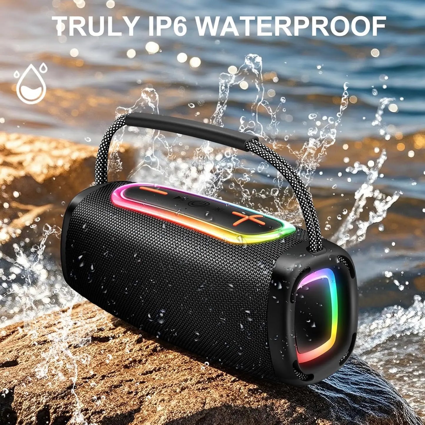 Nerunsa Portable Bluetooth Speaker With RGB Lights Waterproof Outdoor