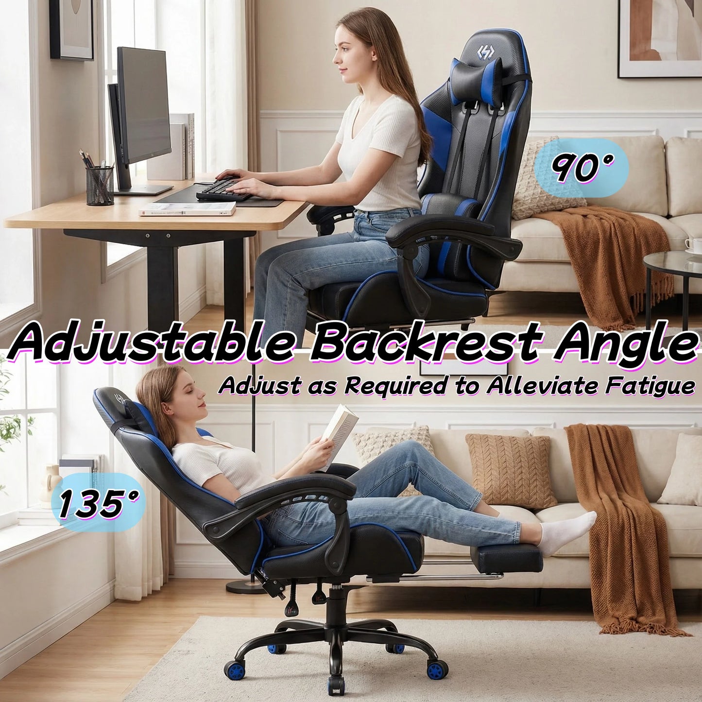 FRODROVIA Ergonomic Gaming Chair With Lumbar Massage And Retractable Footrest