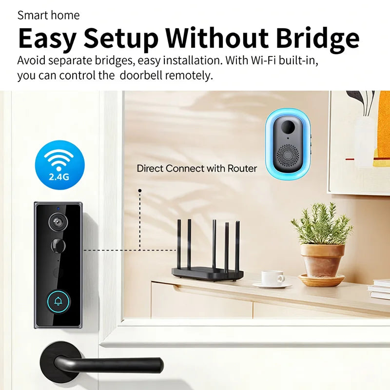 Tuya Smart WiFi Video Doorbell Camera with Indoor Ding Dong Chime 1080P HD PIR Human Detection IR Night Vision Two Way Audio Support 128GB SD Card Free Cloud Storage Home Security Door Bell Camera