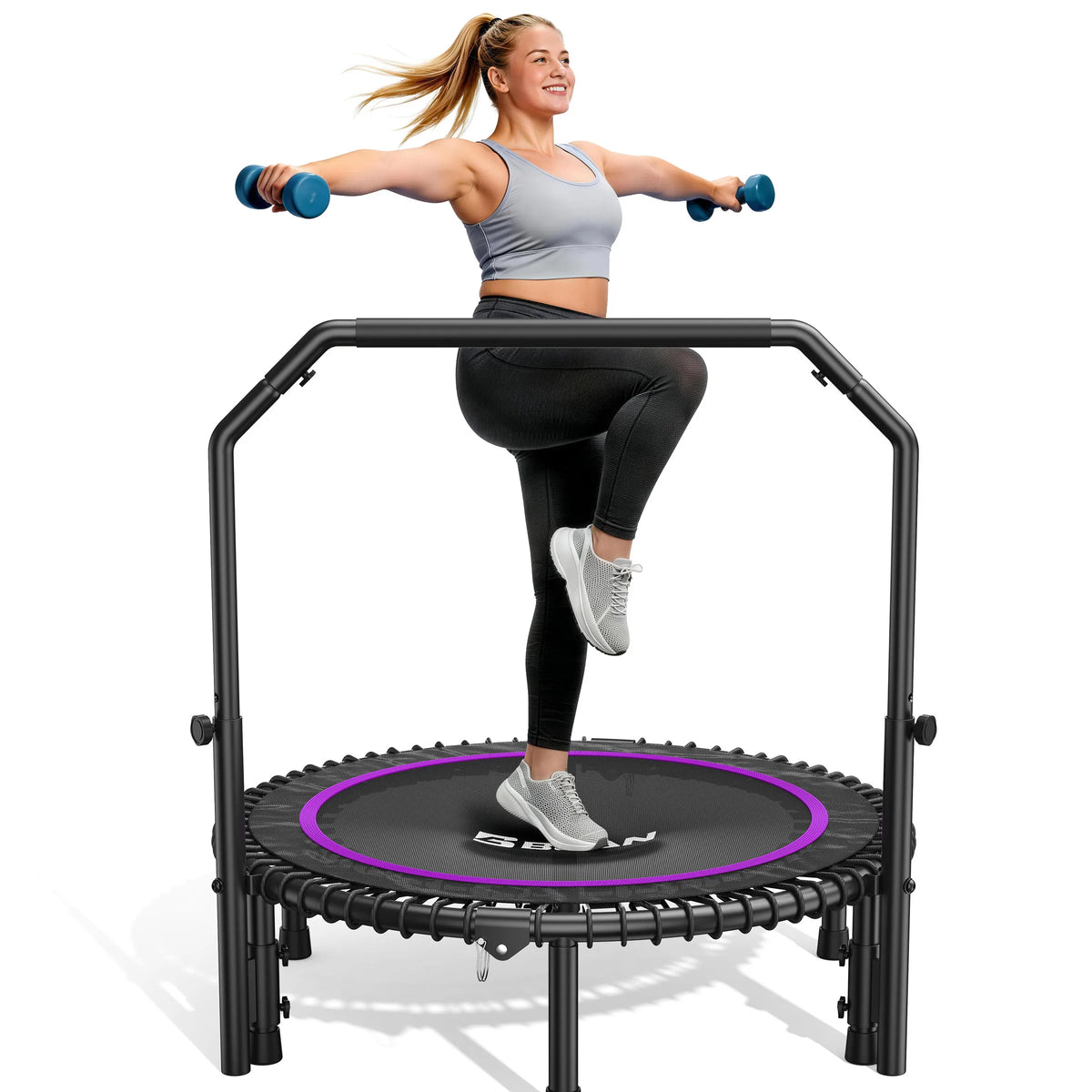 Mini Rebounder Trampoline With Adjustable Handle Full Body Workout