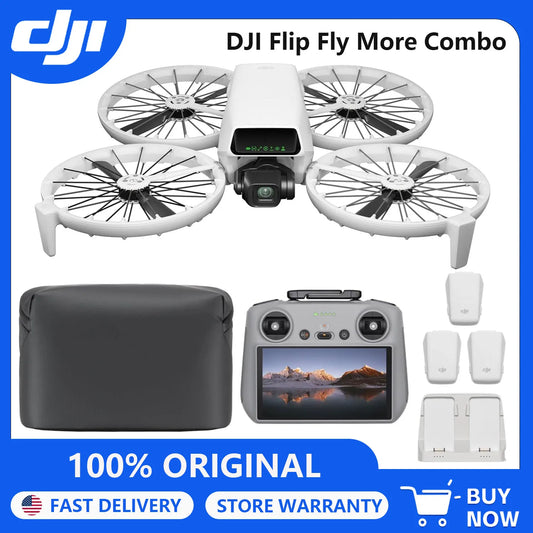 DJI Drones Flip Fly More Combo With RC 2 Screen Remote Controller, Drone With 4K UHD Camera for Adults, Palm Takeoff, Auto Return, Intelligent Flight, 3 Batteries for 93-Min Flight Time