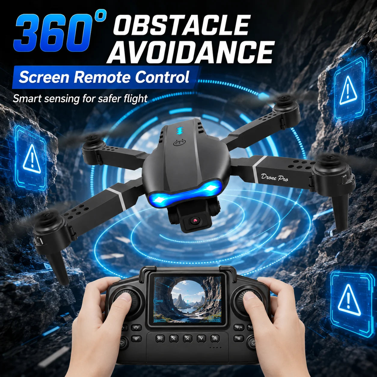 ZNLYRION RC Drone with Screen Remote Control 4K Dual Camera Optical Flow Positioning Obstacle Avoidance Foldable FPV WIFI APP Control One Key Return 360° Flip Quadcopter Toy for Beginners