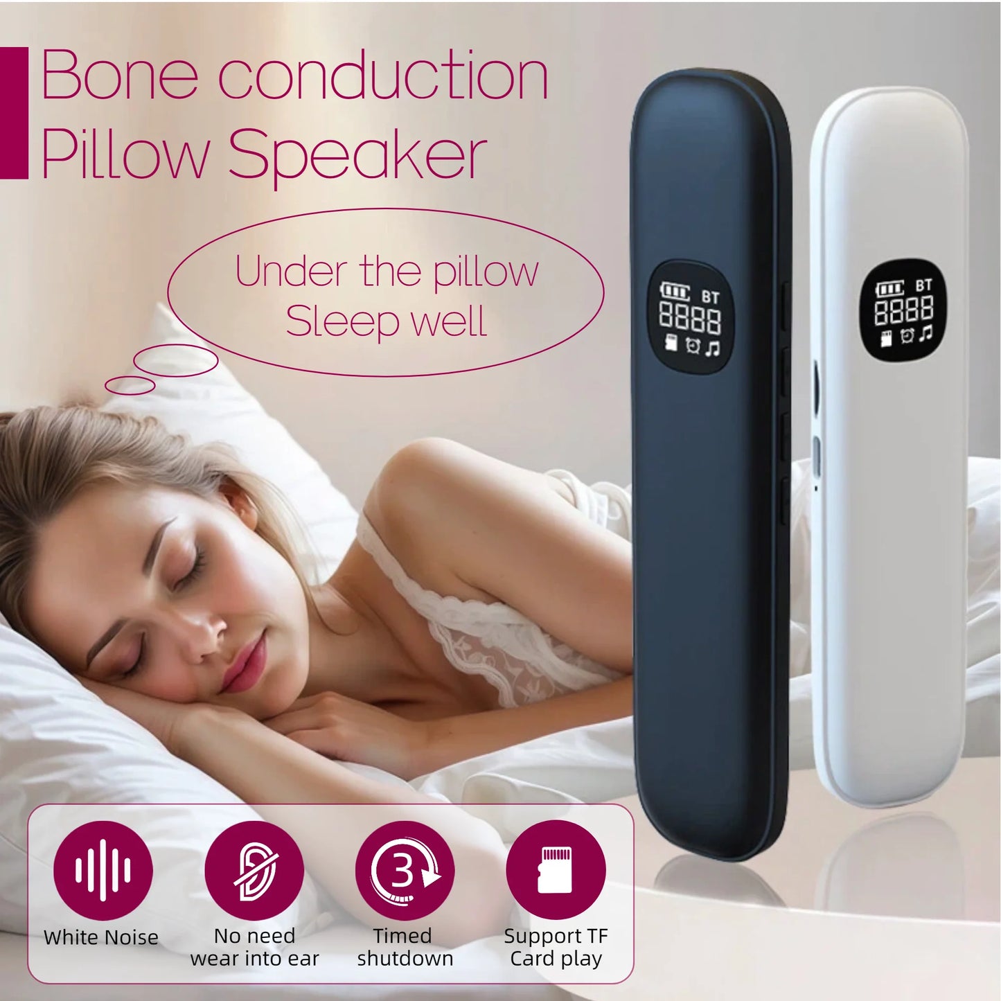 Bone Conduction Sleep Headphones Under Pillow Speaker Bluetooth 5.3
