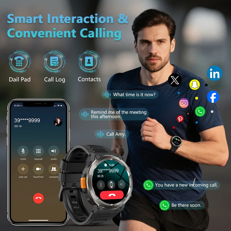 SOPZTENI W50 Pro Outdoor Smart Watch with Flashlight 960mAh Large Battery Life Bluetooth Call Sport Watches for Man Woman Gifts