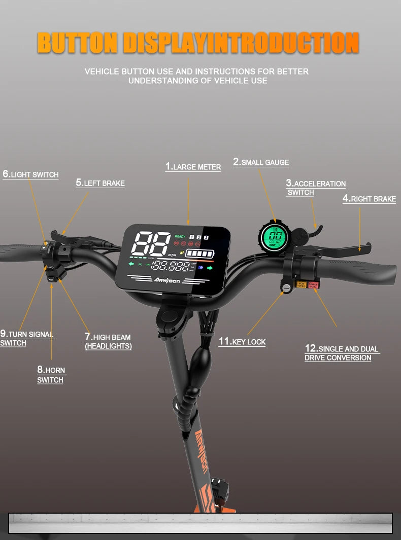 Arwibon GT08 Electric Scooter 5600W 46 MPH Folding Off Road