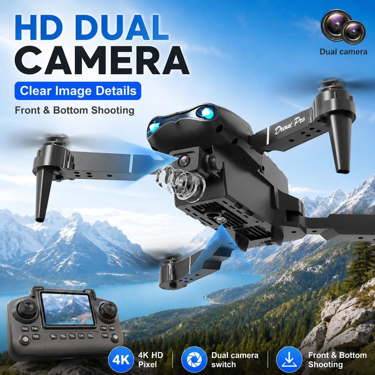 ZNLYRION RC Drone with Screen Remote Control 4K Dual Camera Optical Flow Positioning Obstacle Avoidance Foldable FPV WIFI APP Control One Key Return 360° Flip Quadcopter Toy for Beginners