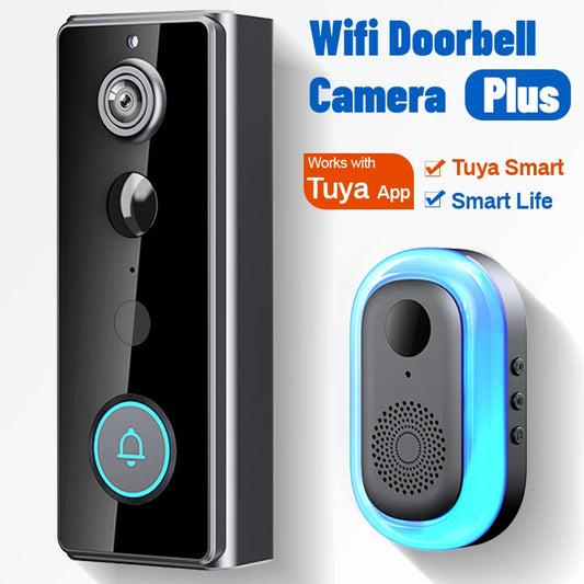 Tuya Smart WiFi Video Doorbell Camera with Indoor Ding Dong Chime 1080P HD PIR Human Detection IR Night Vision Two Way Audio Support 128GB SD Card Free Cloud Storage Home Security Door Bell Camera