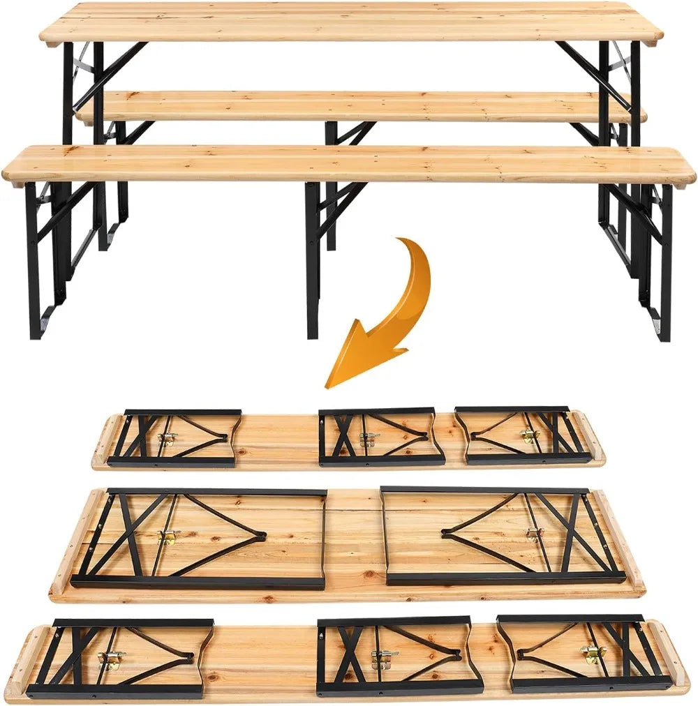 Folding Picnic Table With Benches Weather Resistant Wood Outdoors