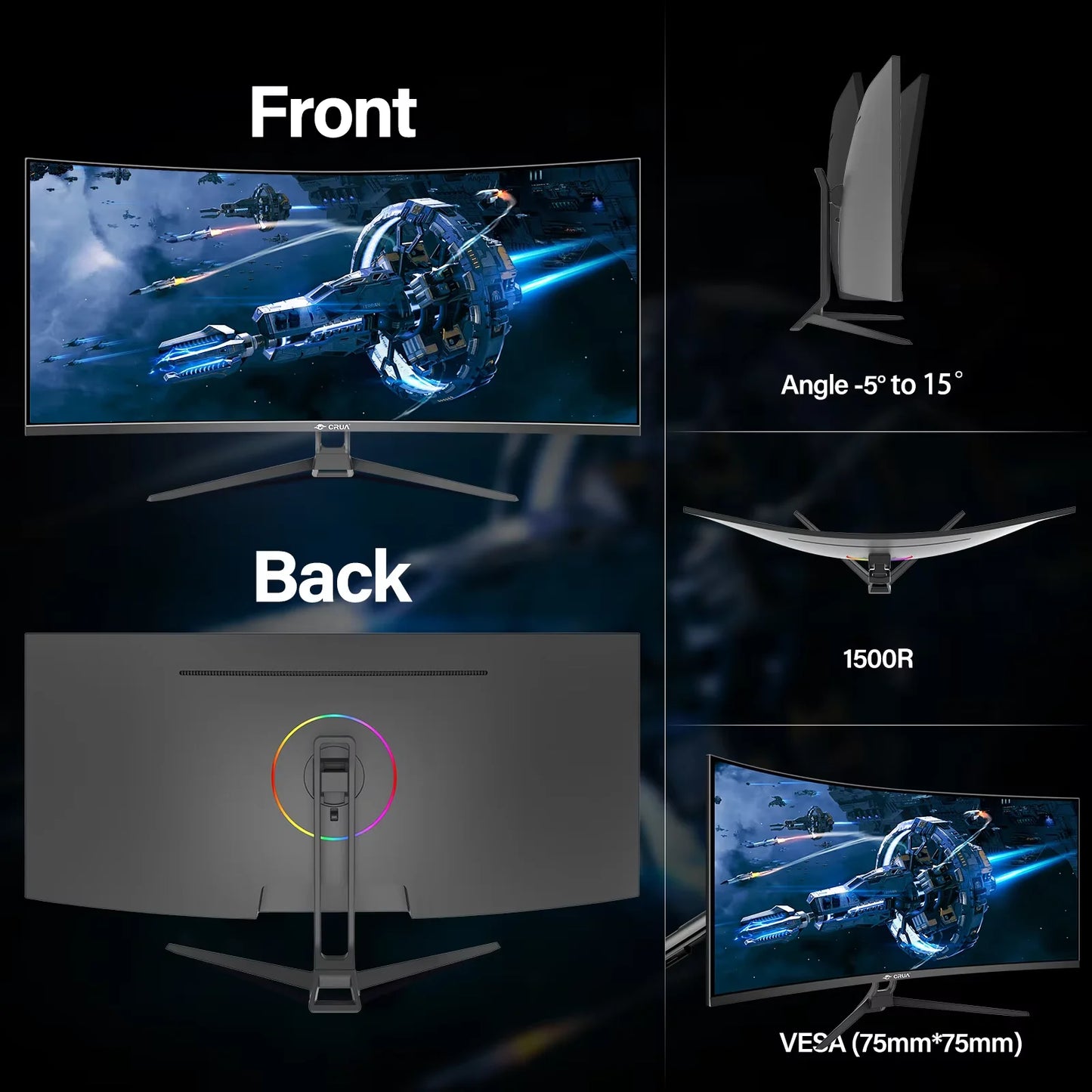 CRUA Ultrawide Gaming Monitor 3440x1440 144Hz VA Panel