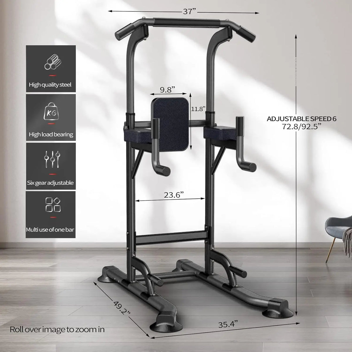 Adjustable Height Power Tower for Home Gym: Pull-Up, Dip Station, Multi-Function Strength Training Fitness Equipment