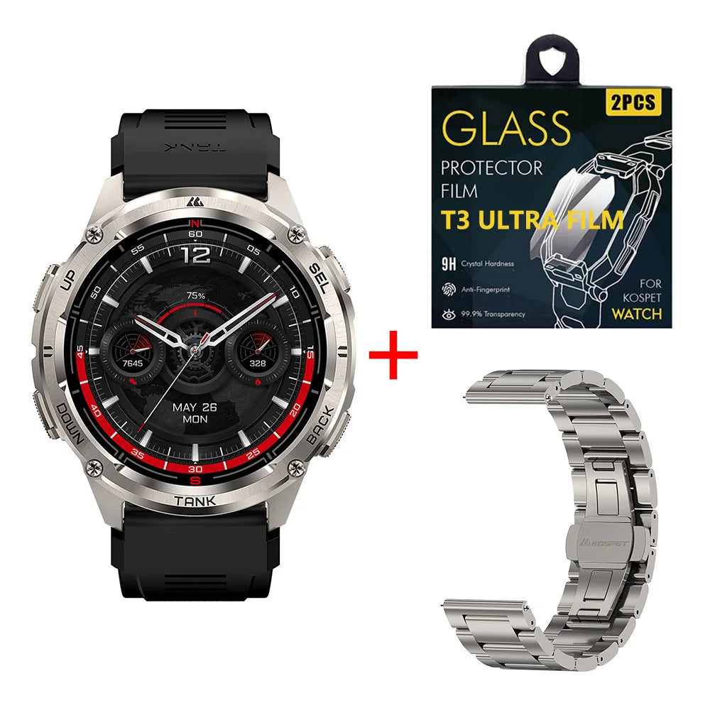KOSPET TANK T3 Ultra 2 GPS Smart Watches Men Compass Altimeter Barometric 5ATM IP69K Waterproof AMOLED Bluetooth Call Mens Watch