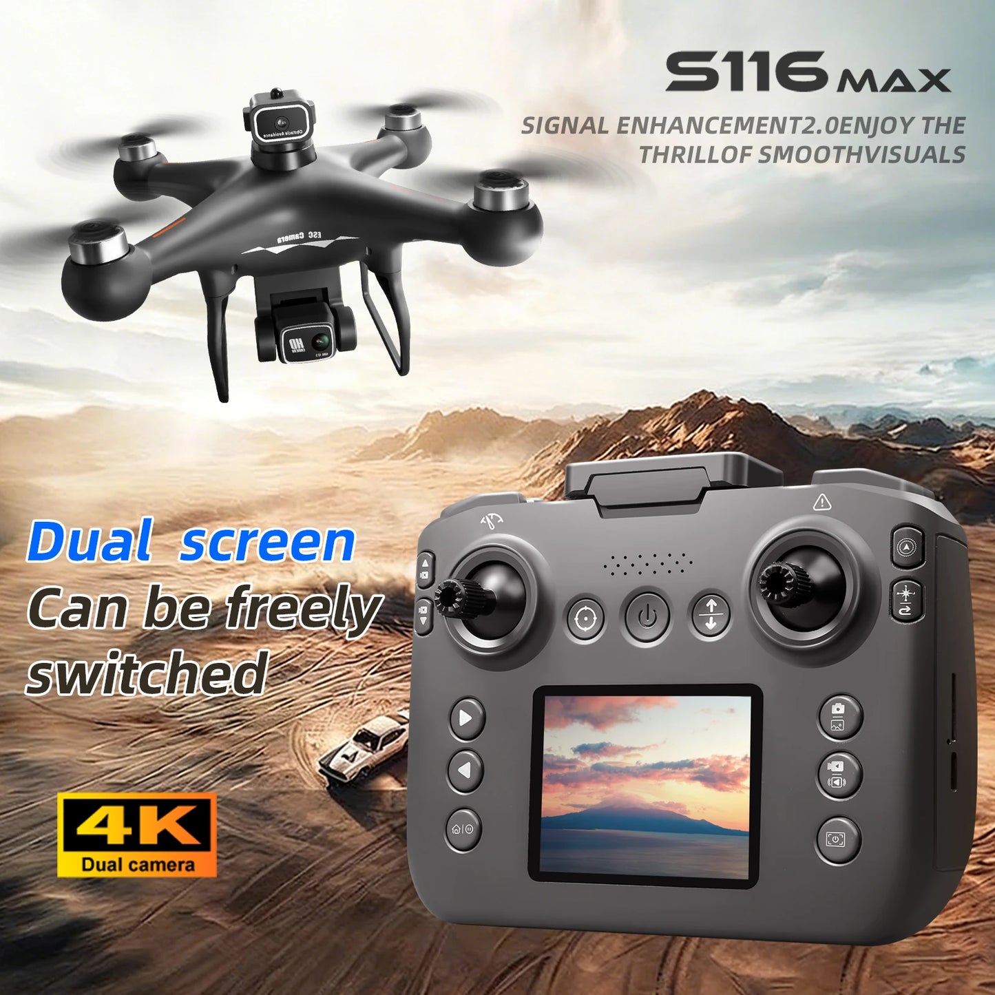 Drone Brushless Motor 2.4 Inch Screen Remote 360° Obstacle Avoidance 4K Electric Dual Camera Optical Flow Hover Real Time Transmission RC Drone