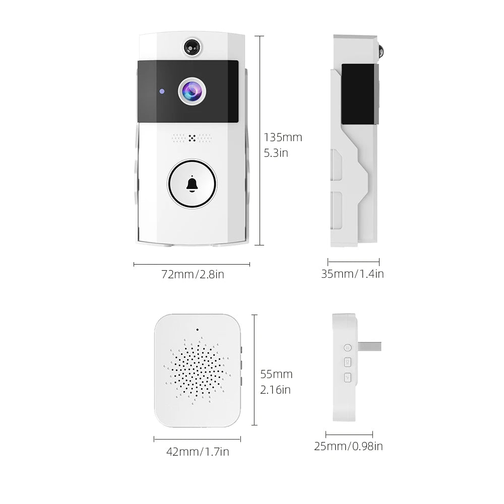 Wireless Smart Video Doorbell Camera 1000P 90° Wide Angle PIR Motion Detection Two Way Audio IR Night Vision Free 72H Cloud Storage Voice Change Home Security Doorbell with Indoor Chime