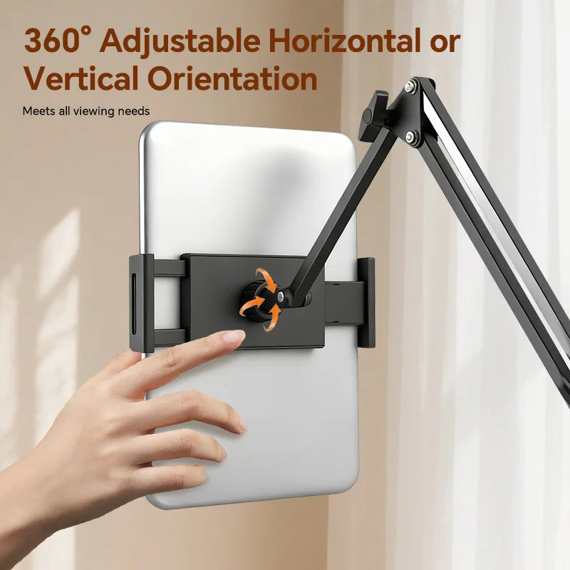 Metal Cantilever Stand For Phone & TabletMulti-angle Adjustable For Bedside Streaming, Office Work, Or Online Classes. Instantly Folds Flat To Save Space. Compatible With IPad, IPhone, Modern Design With Durable Construction