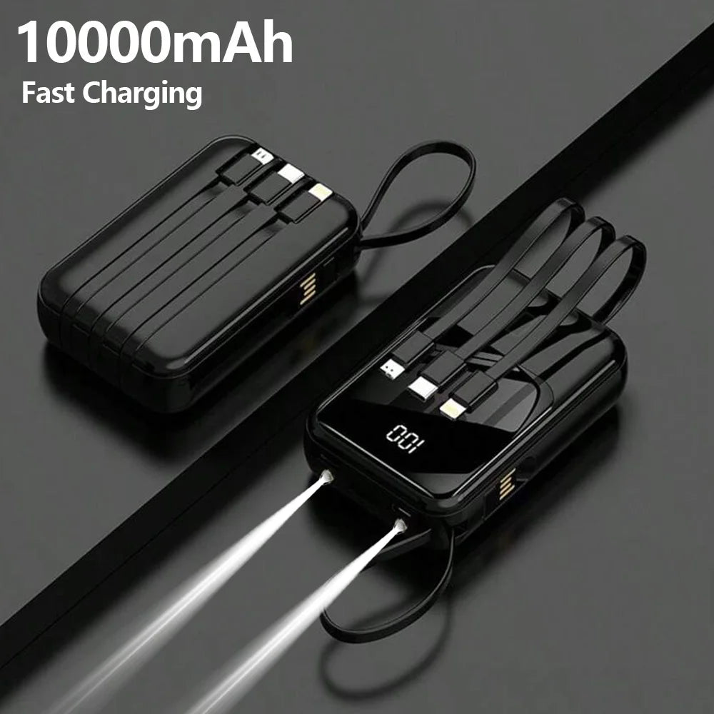 10000mAh Power Bank, Portable Charger Built-in 4 Cables and Flashlight, PD22.5W Fast Charge USB C Battery Pack Compatible with Smartphones, Camping Travel Essentials