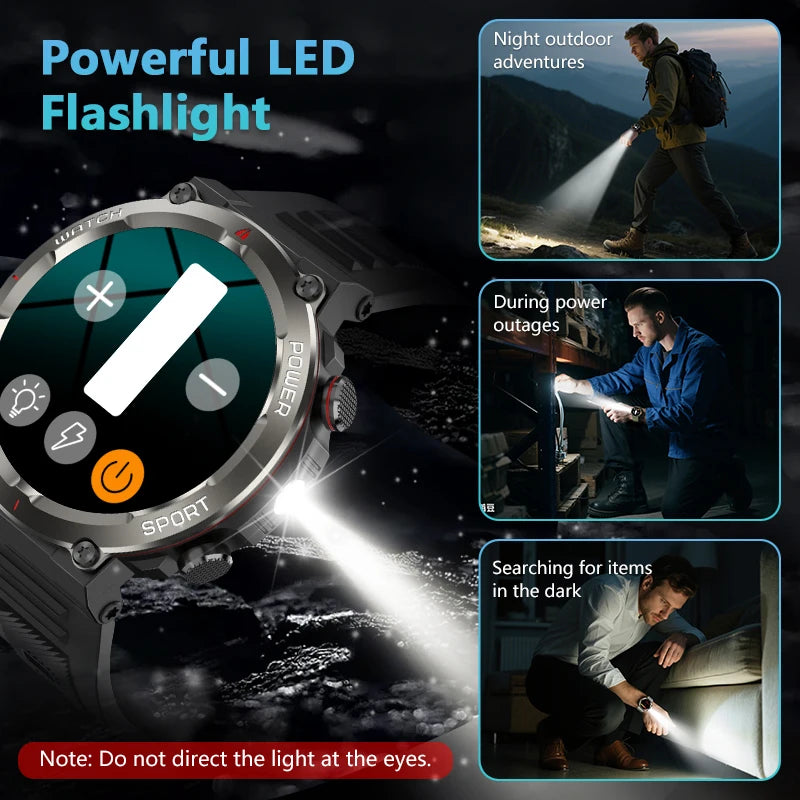 SOPZTENI W50 Pro Outdoor Smart Watch with Flashlight 960mAh Large Battery Life Bluetooth Call Sport Watches for Man Woman Gifts