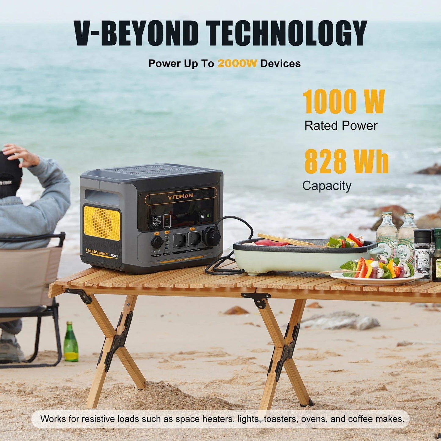 VTOMAN FlashSpeed 1000 Portable Power Station 2000W 828Wh LiFeP04 Battery Emergency Power For Outdoor Camping Tent Travel