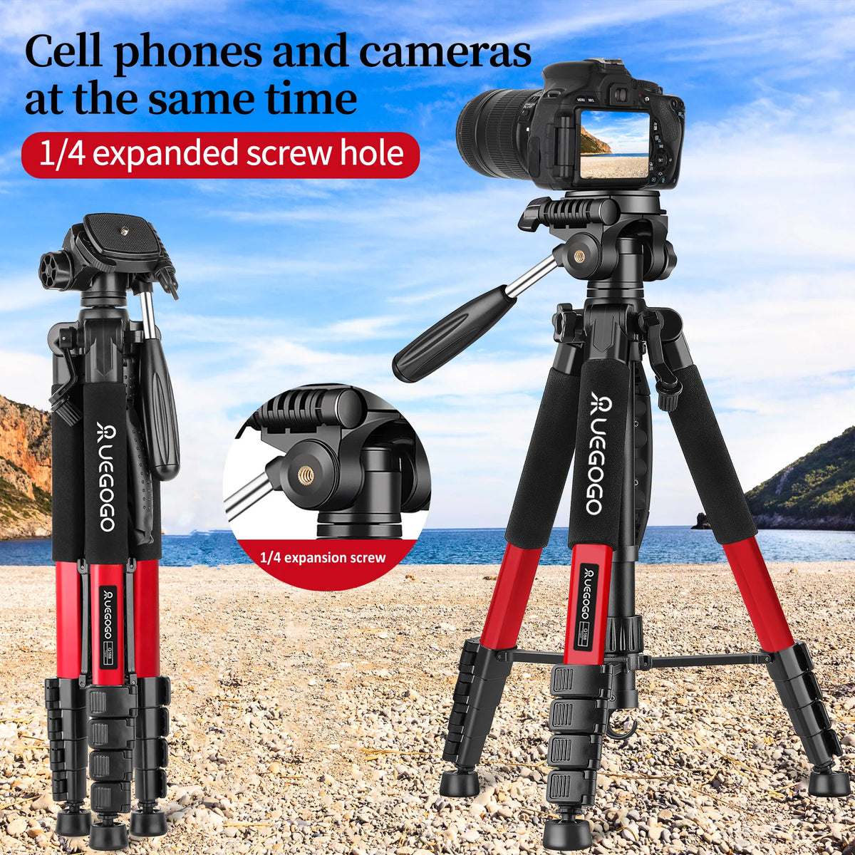 74" Professional Camera Tripod – Heavy-Duty Support for DSLR, Mobile & Projector |  Vlogging Tripod with Carry Bag