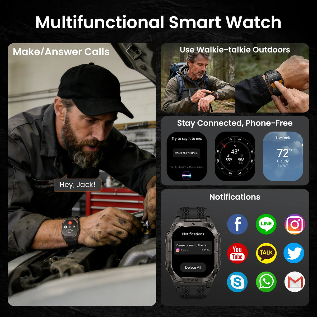 KOSPET TANK M4C Rugged Smartwatch for Men Military-Grade GPS Watch with Flashlight 5ATM Waterproof Health & Fitness Tracker