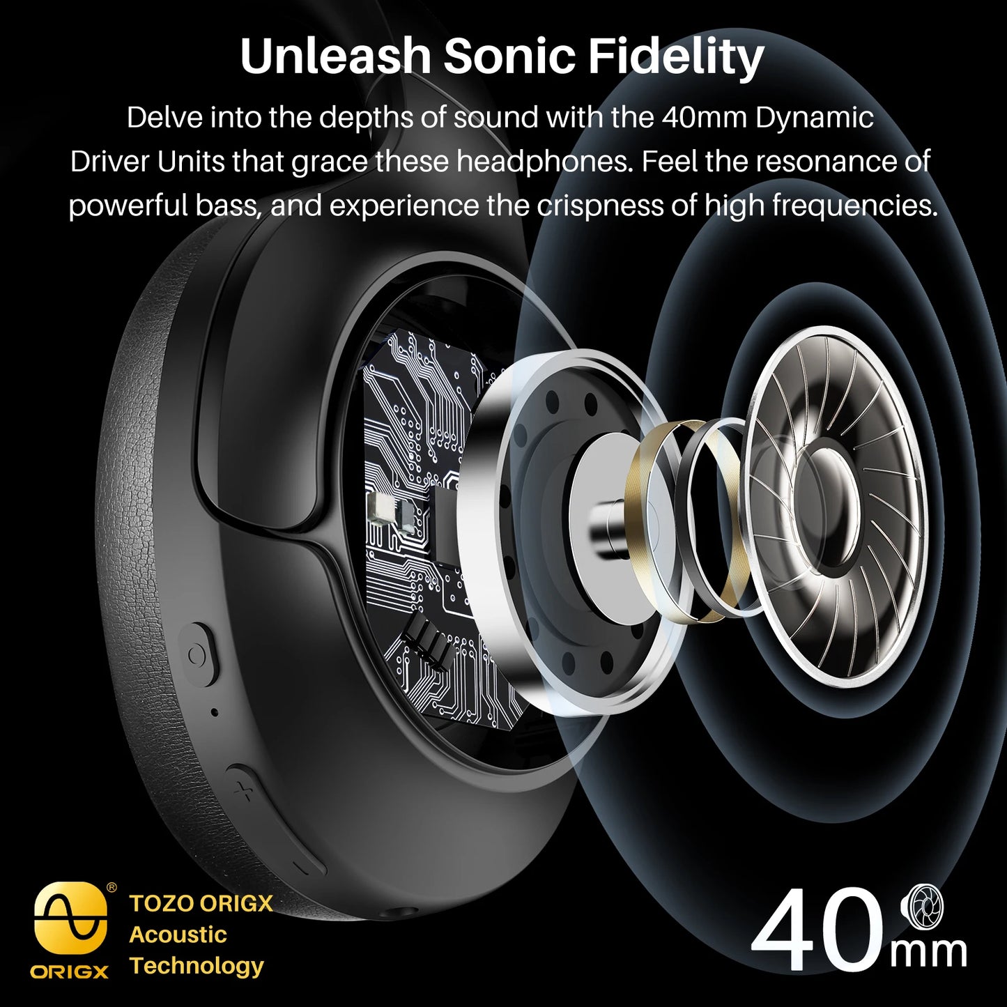 TOZO Hi Res Over Ear Headphones With Hybrid ANC Wireless
