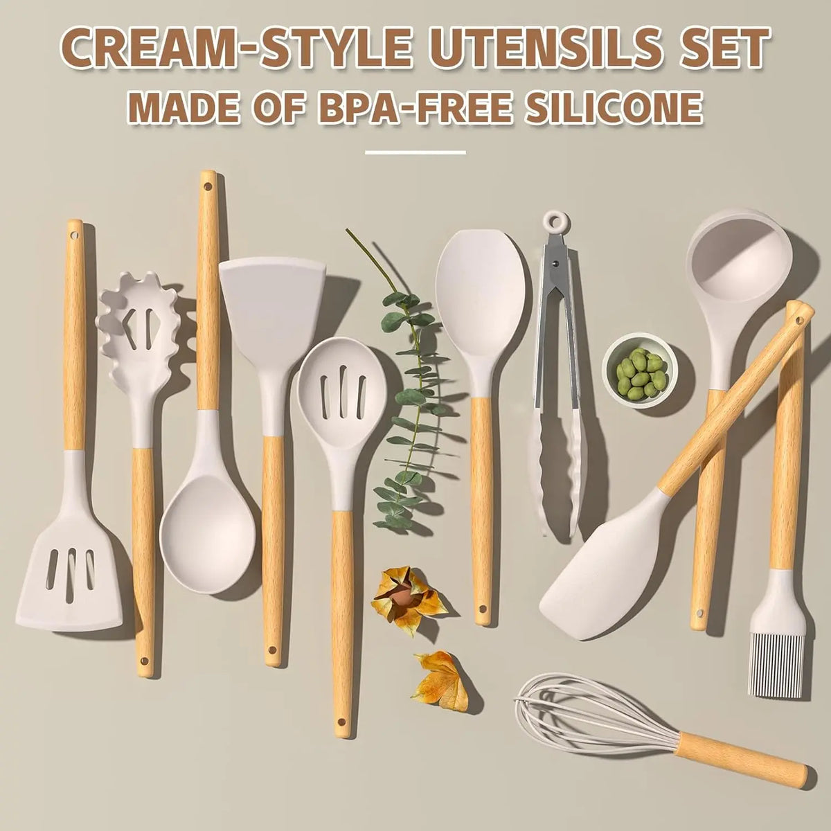 33 Pcs Non-Stick Silicone Kitchen Utensils Set With Wooden Handle