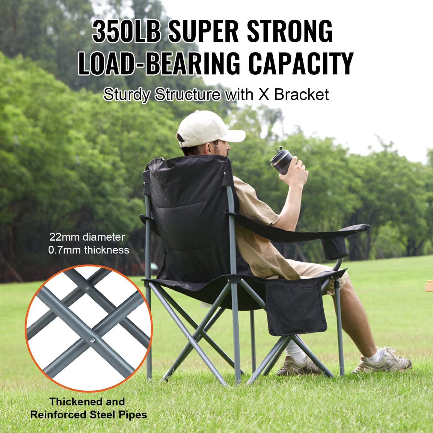 VEVOR Camping Folding Chair With Lumbar Support And Side Pockets