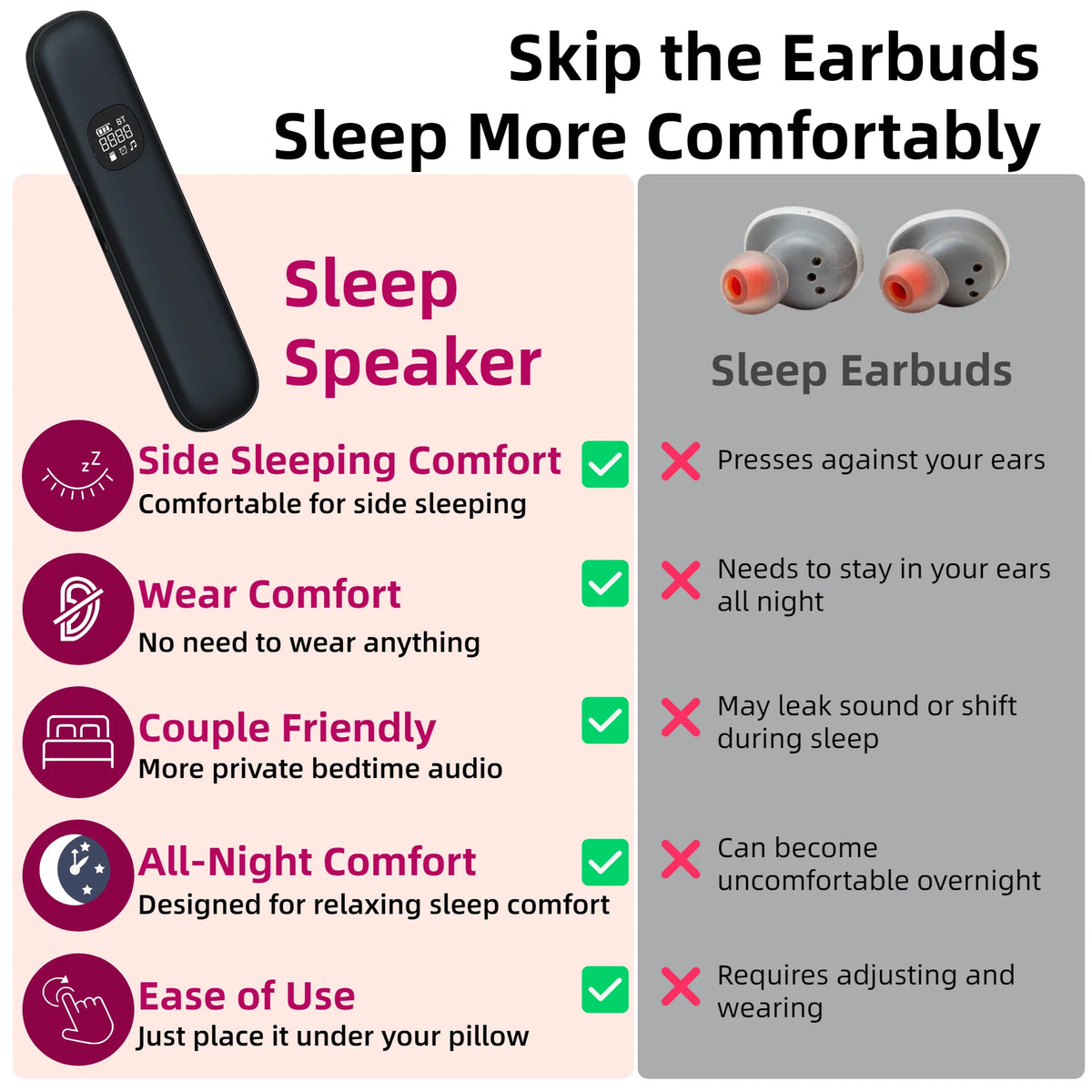 Bone Conduction Sleep Headphones Under Pillow Speaker Bluetooth 5.3