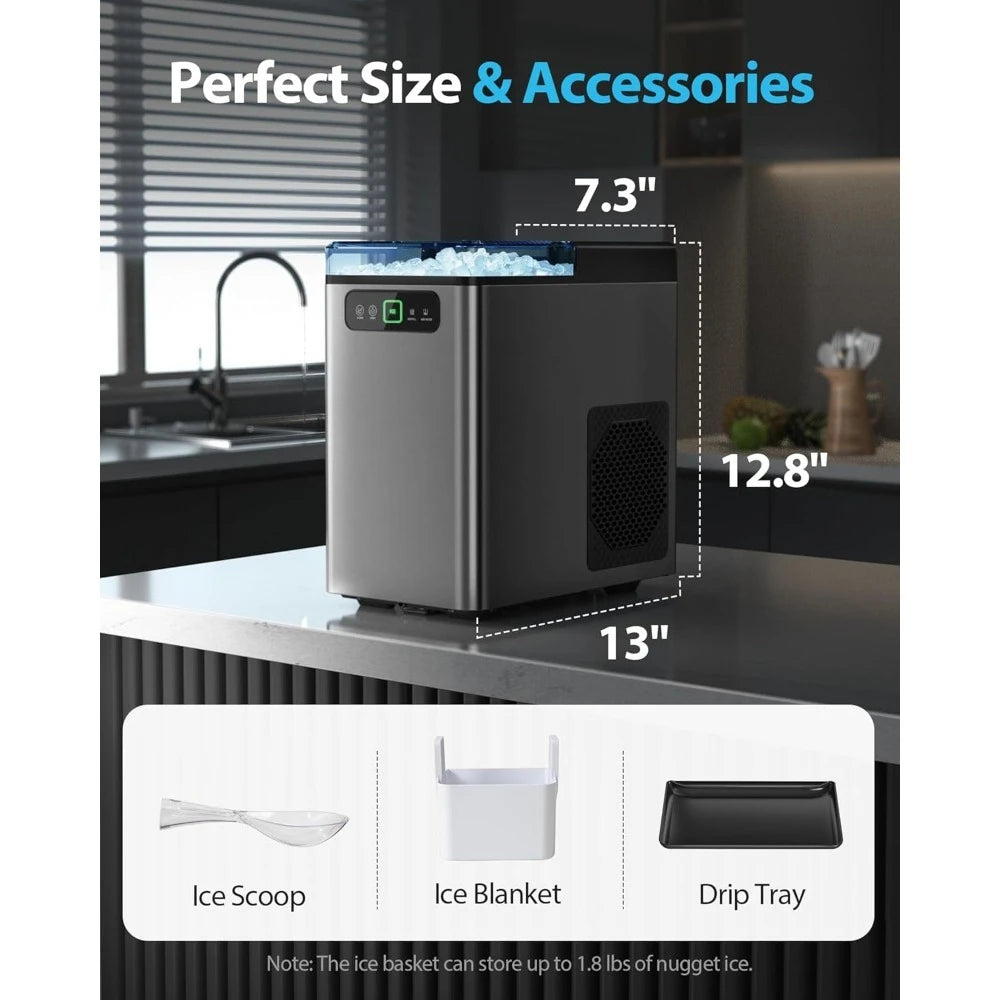 MOZHOU Nugget Ice Maker Countertop OneClick Operation Auto Cleaning Scoop