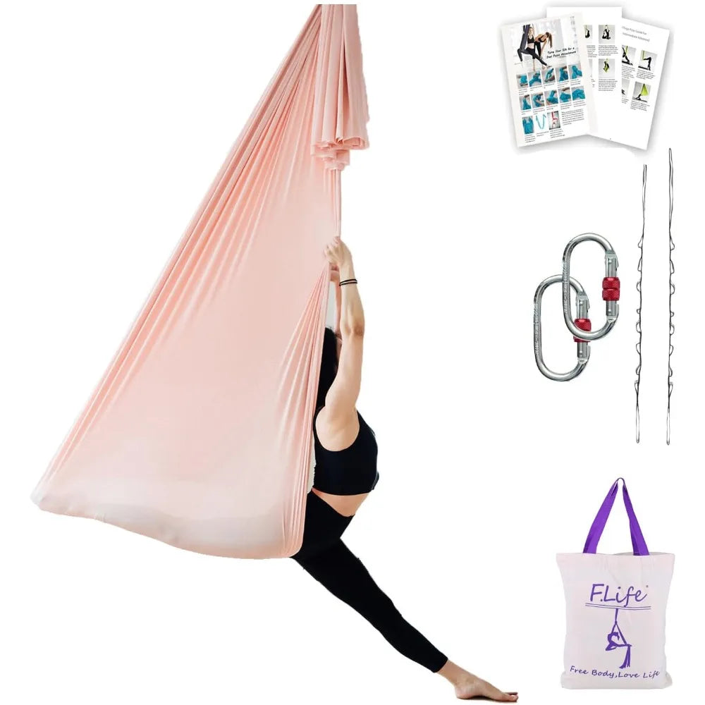 F.Life Aerial Yoga Hammock 6.5 yards Premium Aerial Sling Silk Fabric Yoga Swing for Antigravity Inversion Include Daisy Chain