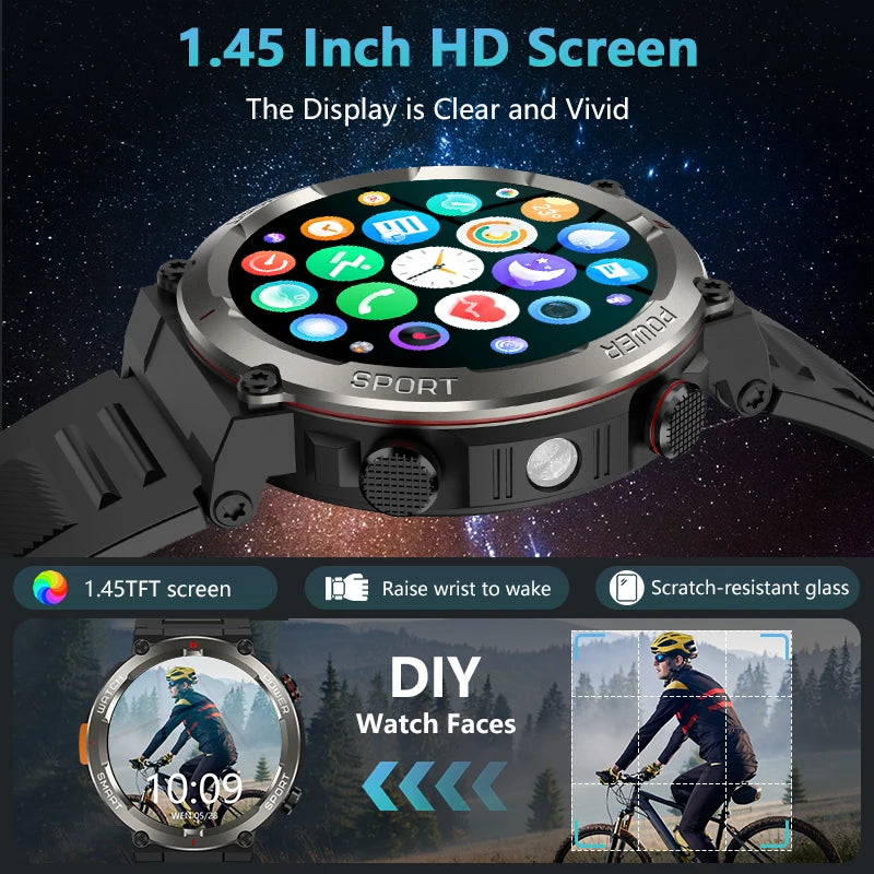 SOPZTENI W50 Pro Outdoor Smart Watch with Flashlight 960mAh Large Battery Life Bluetooth Call Sport Watches for Man Woman Gifts
