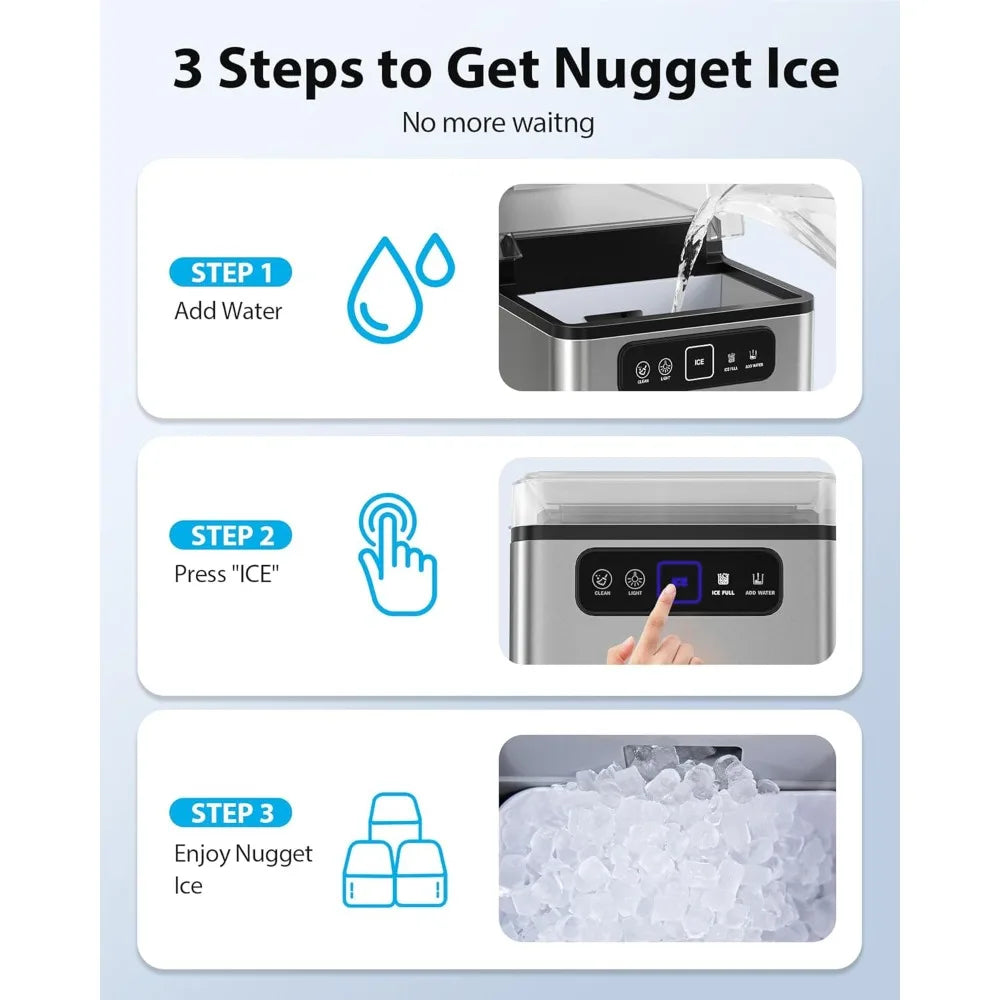 MOZHOU Nugget Ice Maker Countertop OneClick Operation Auto Cleaning Scoop