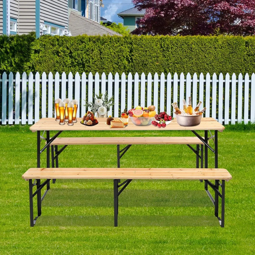 Folding Picnic Table With Benches Weather Resistant Wood Outdoors