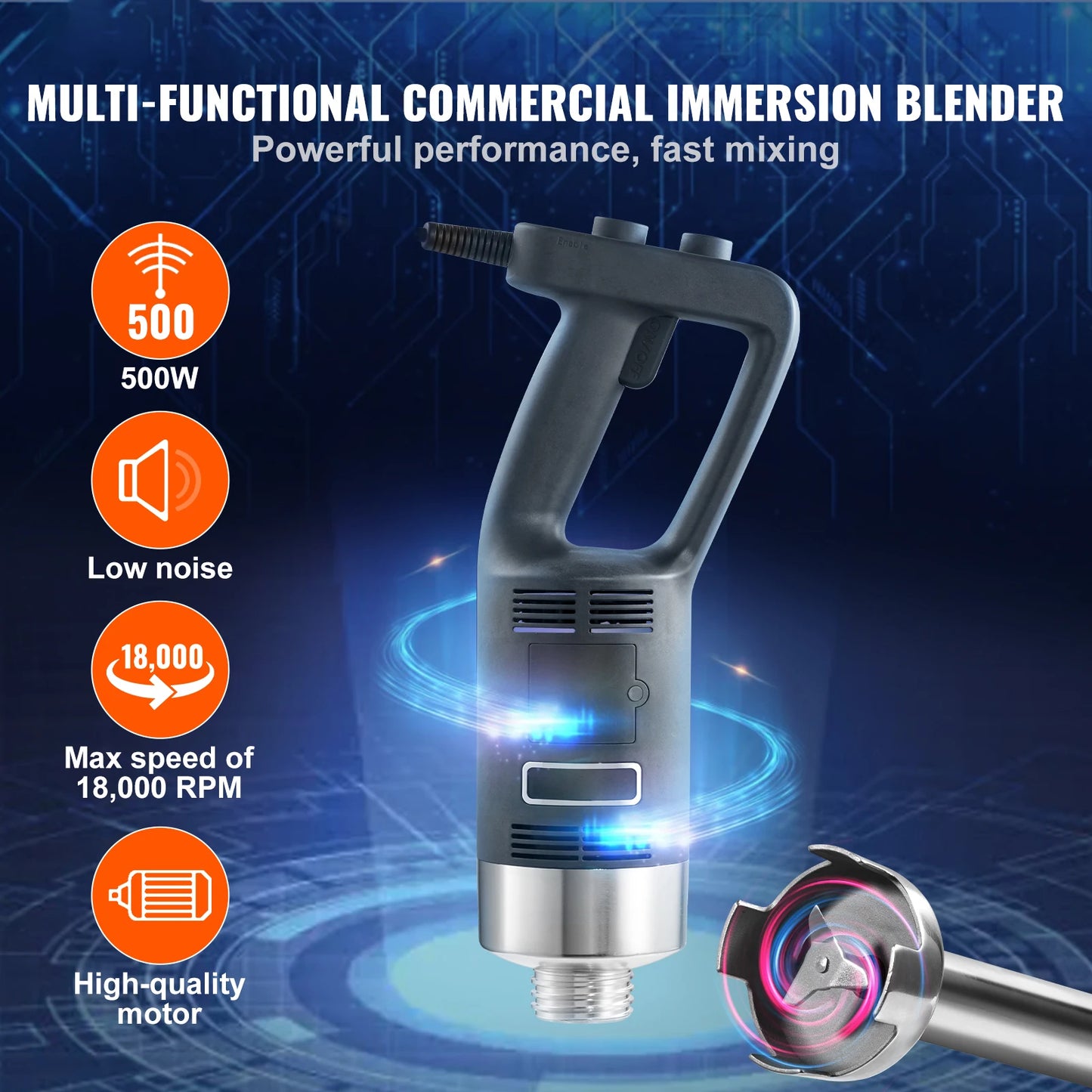 Succebuy Commercial Immersion Blender 500W Heavy Duty Hand Mixer