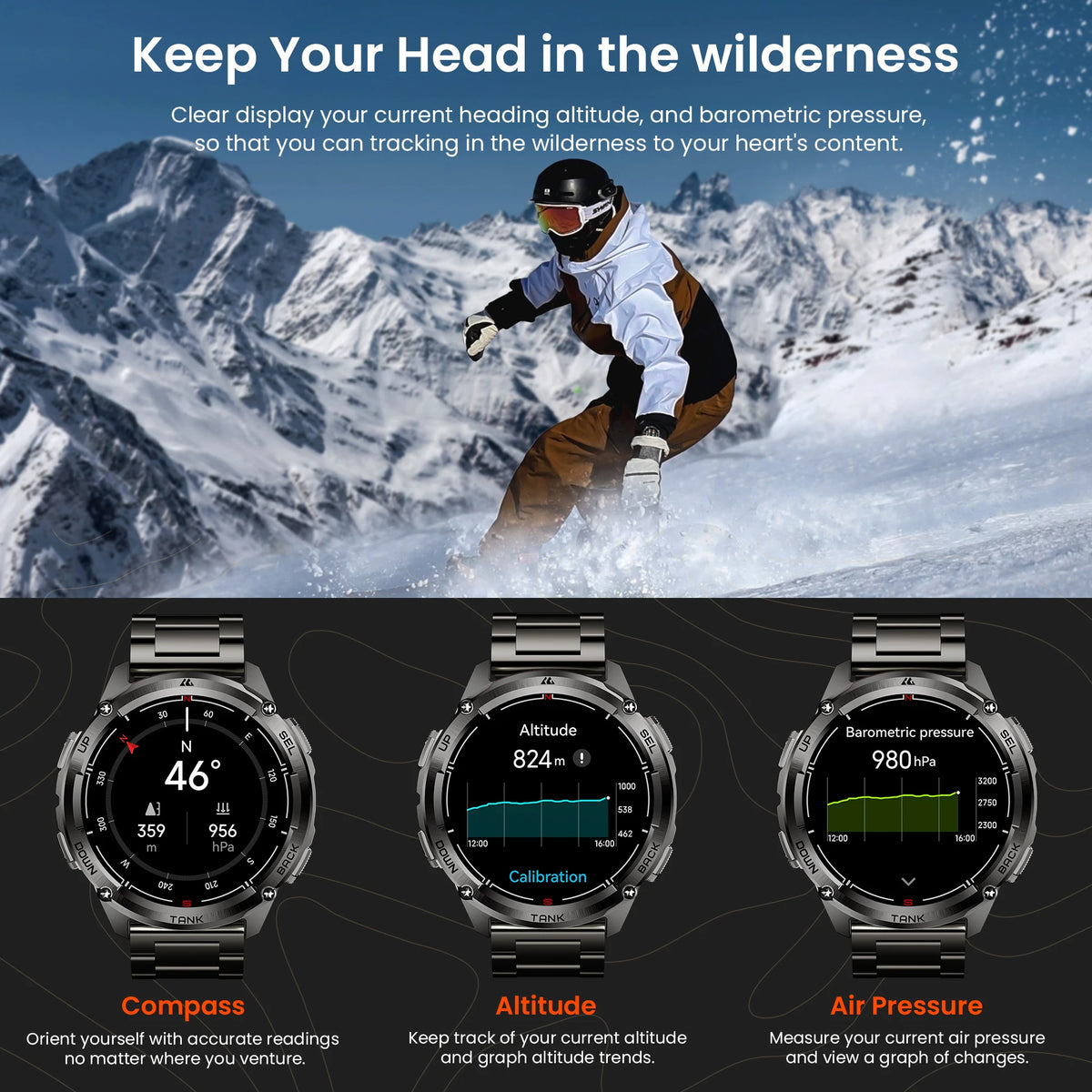 KOSPET TANK T3 Ultra 2 GPS Smart Watches Men Compass Altimeter Barometric 5ATM IP69K Waterproof AMOLED Bluetooth Call Mens Watch