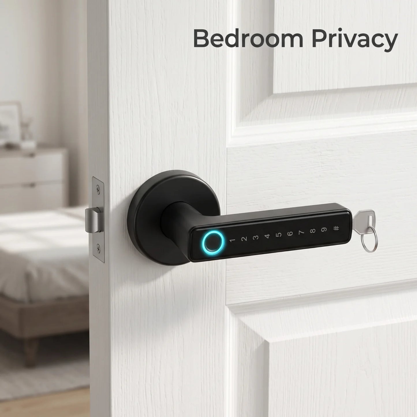 Tuya Bluetooth Smart Door Lock Fingerprint Password IC Card Mechanical Key Unlock Anti-peep Dummy Code Smart Lever Lock Adjustable Latch for Home Bedroom Apartment Interior Door