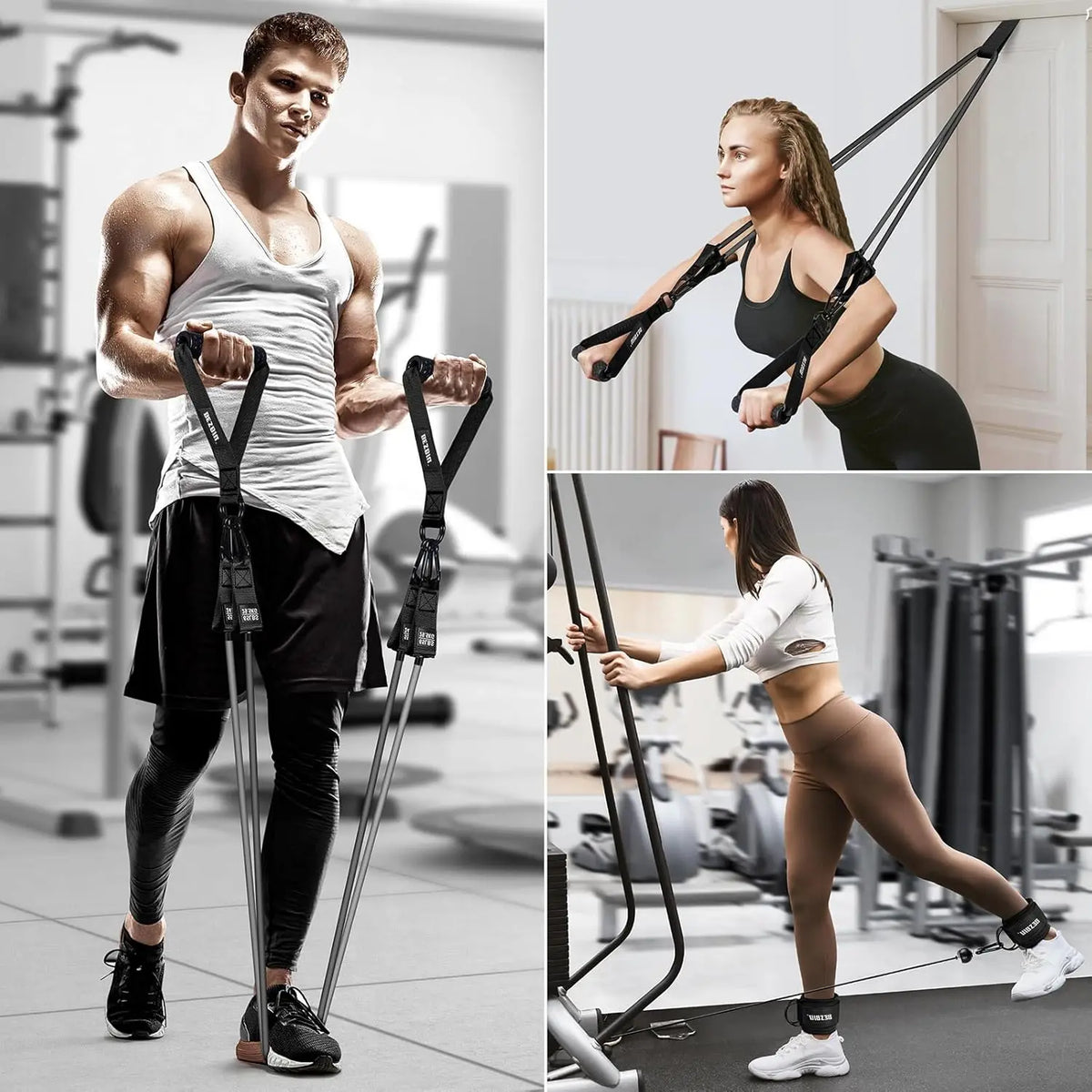 Heavy Resistance Bands Set with Handles, Door Anchor & Ankle Straps - 300lbs Max for Home Gym Strength Training