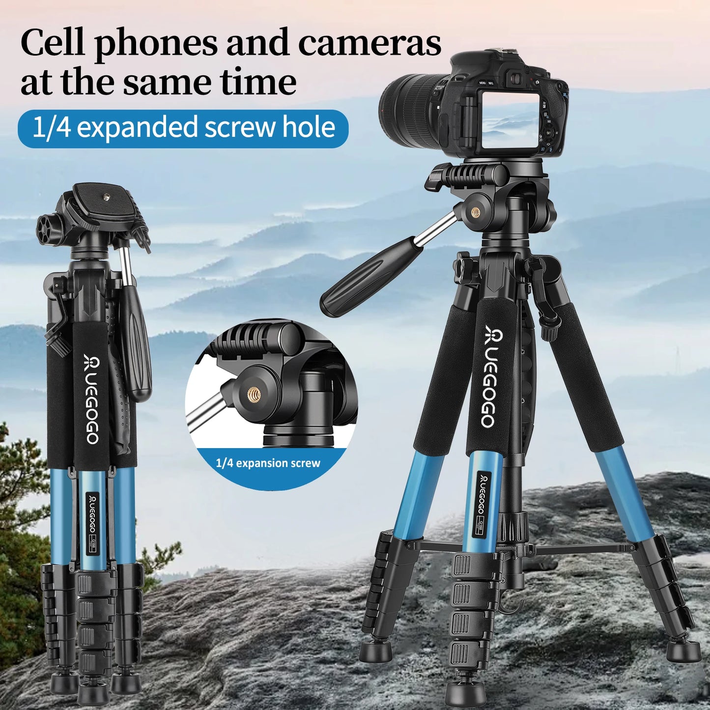74" Professional Camera Tripod – Heavy-Duty Support for DSLR, Mobile & Projector |  Vlogging Tripod with Carry Bag