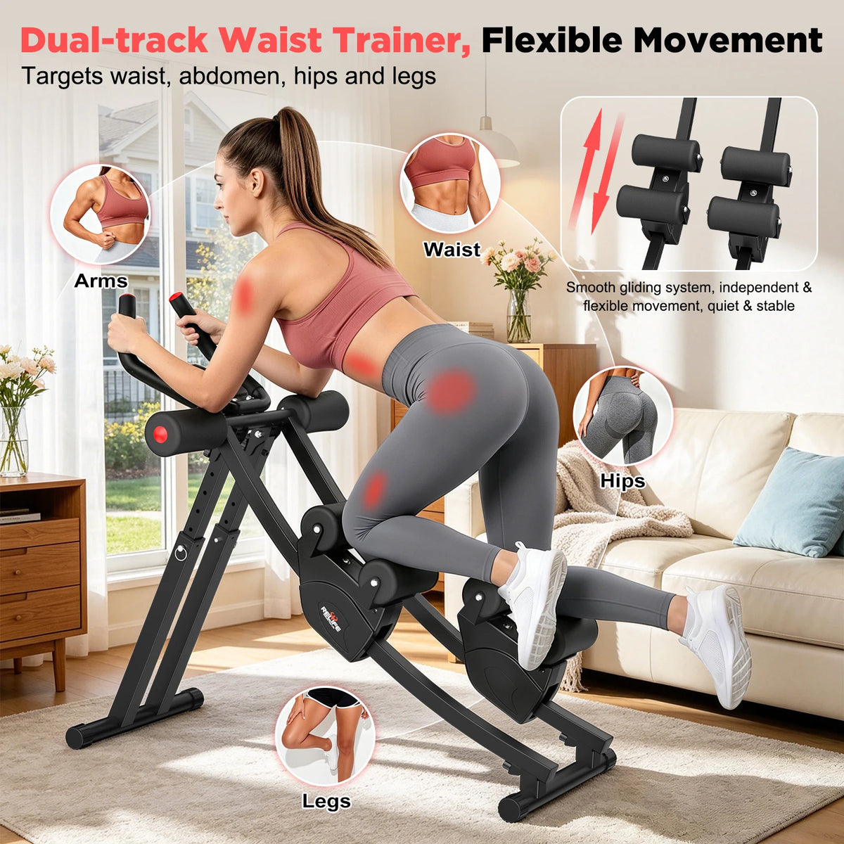 Dual Track Ab Machine Core Trainer For Home Fitness With LCD Display