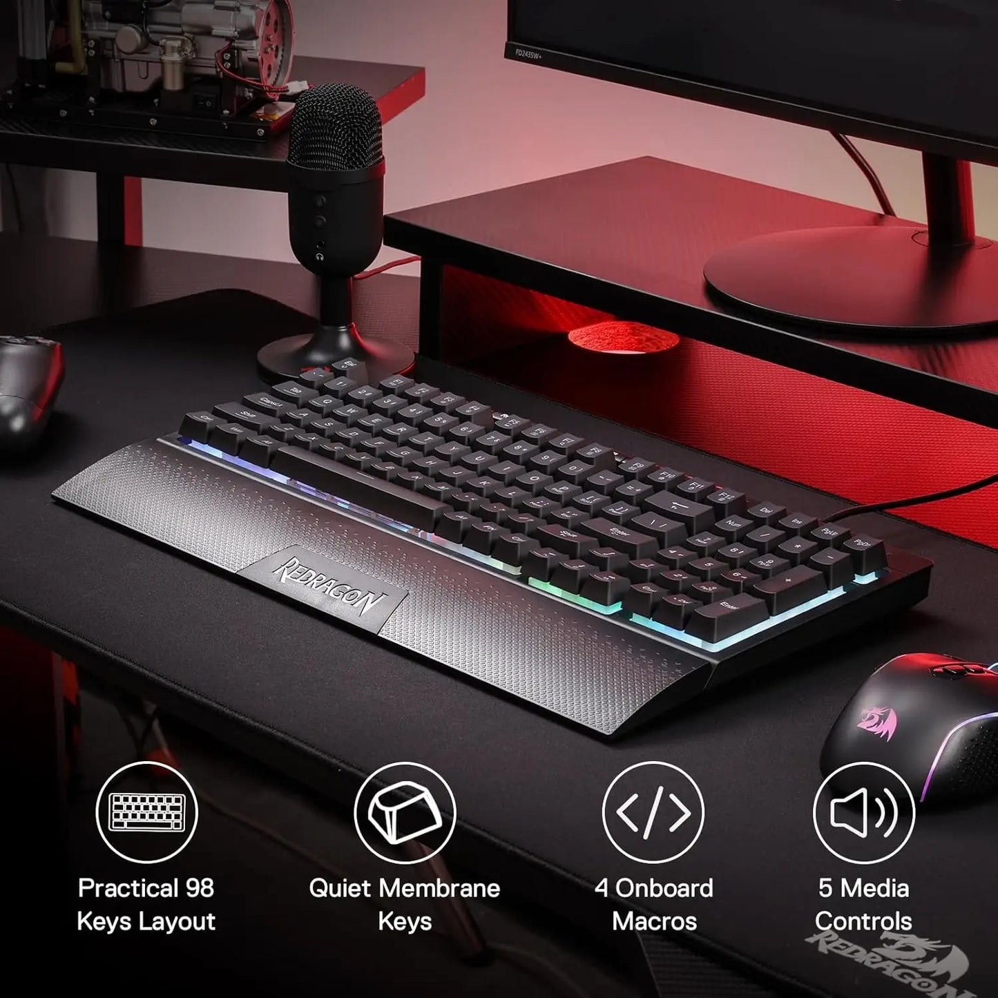 Redragon K515 Shiva RGB Keyboard 98 Keys Detachable Wrist Rest