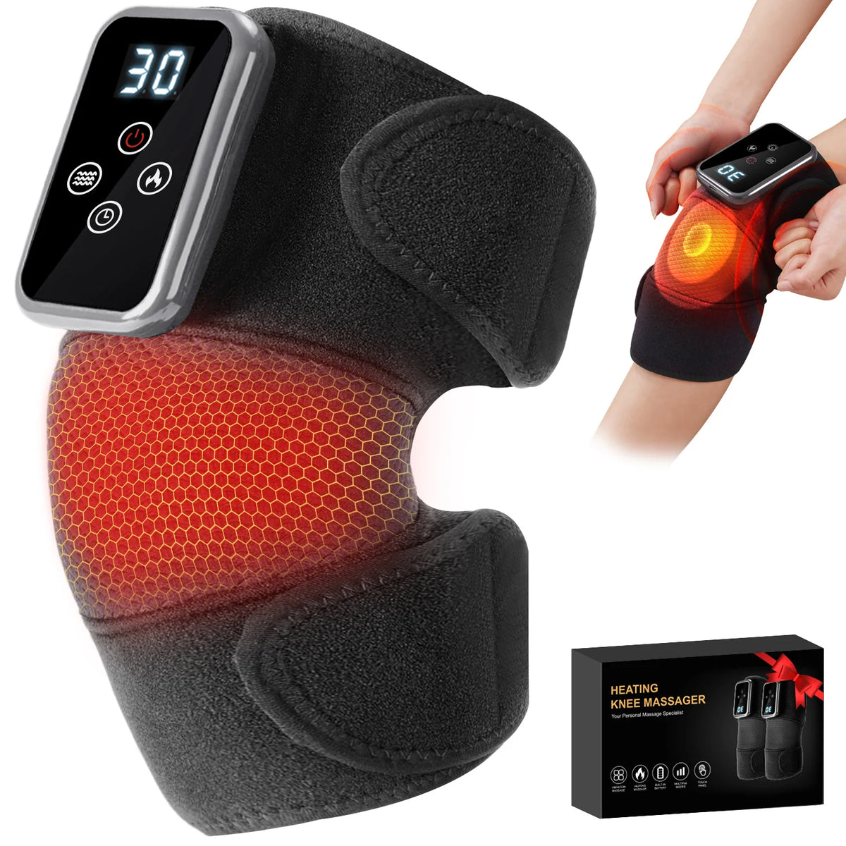 1Pc/2Pcs Heated Knee Massager, 3-in-1 Heated Knee, Elbow, and Shoulder Wrap, Vibrating Knee Heating Pad, 3 Adjustable Vibration and Heating Modes, Heating Pad for Knee, Elbow, Shoulder, and Leg Relaxation (Dual-Use Device)