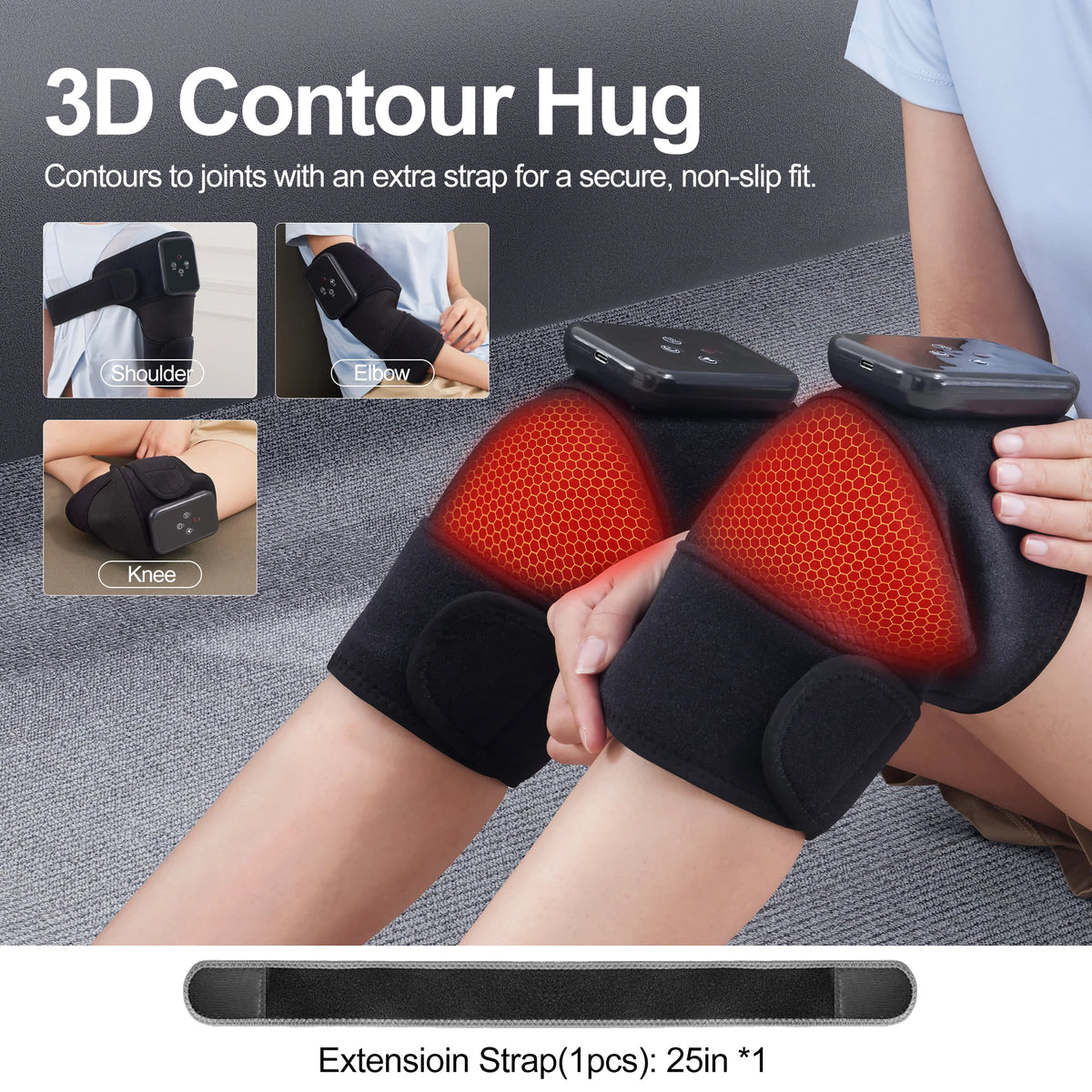 1Pc/2Pcs Heated Knee Massager, 3-in-1 Heated Knee, Elbow, and Shoulder Wrap, Vibrating Knee Heating Pad, 3 Adjustable Vibration and Heating Modes, Heating Pad for Knee, Elbow, Shoulder, and Leg Relaxation (Dual-Use Device)