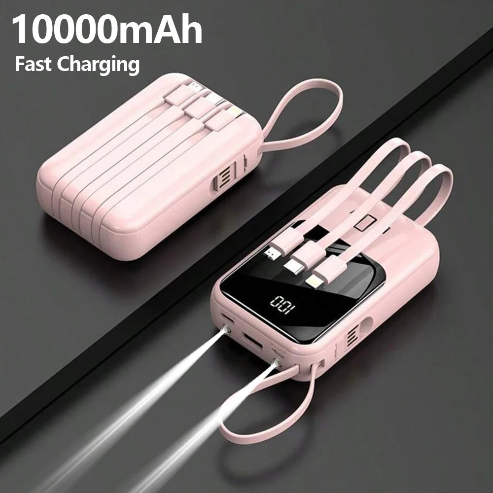 10000mAh Power Bank, Portable Charger Built-in 4 Cables and Flashlight, PD22.5W Fast Charge USB C Battery Pack Compatible with Smartphones, Camping Travel Essentials